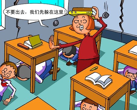 防震自救儿歌大地晃,桌椅摇,地震危险躲再逃.